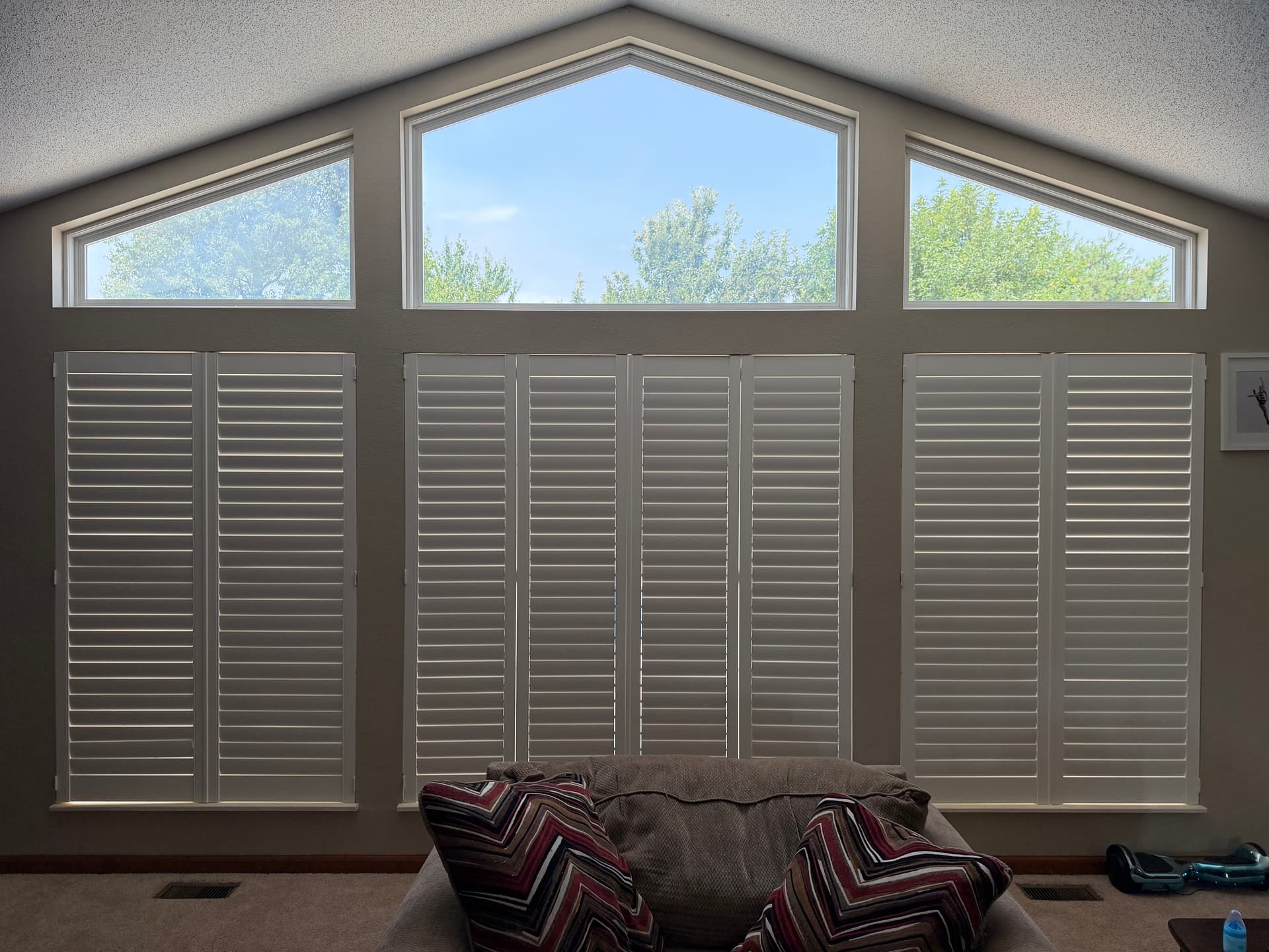 Gallery photos for Plantation Shutters on a Vaulted Window Wall in New Baden Illinois: Image #1