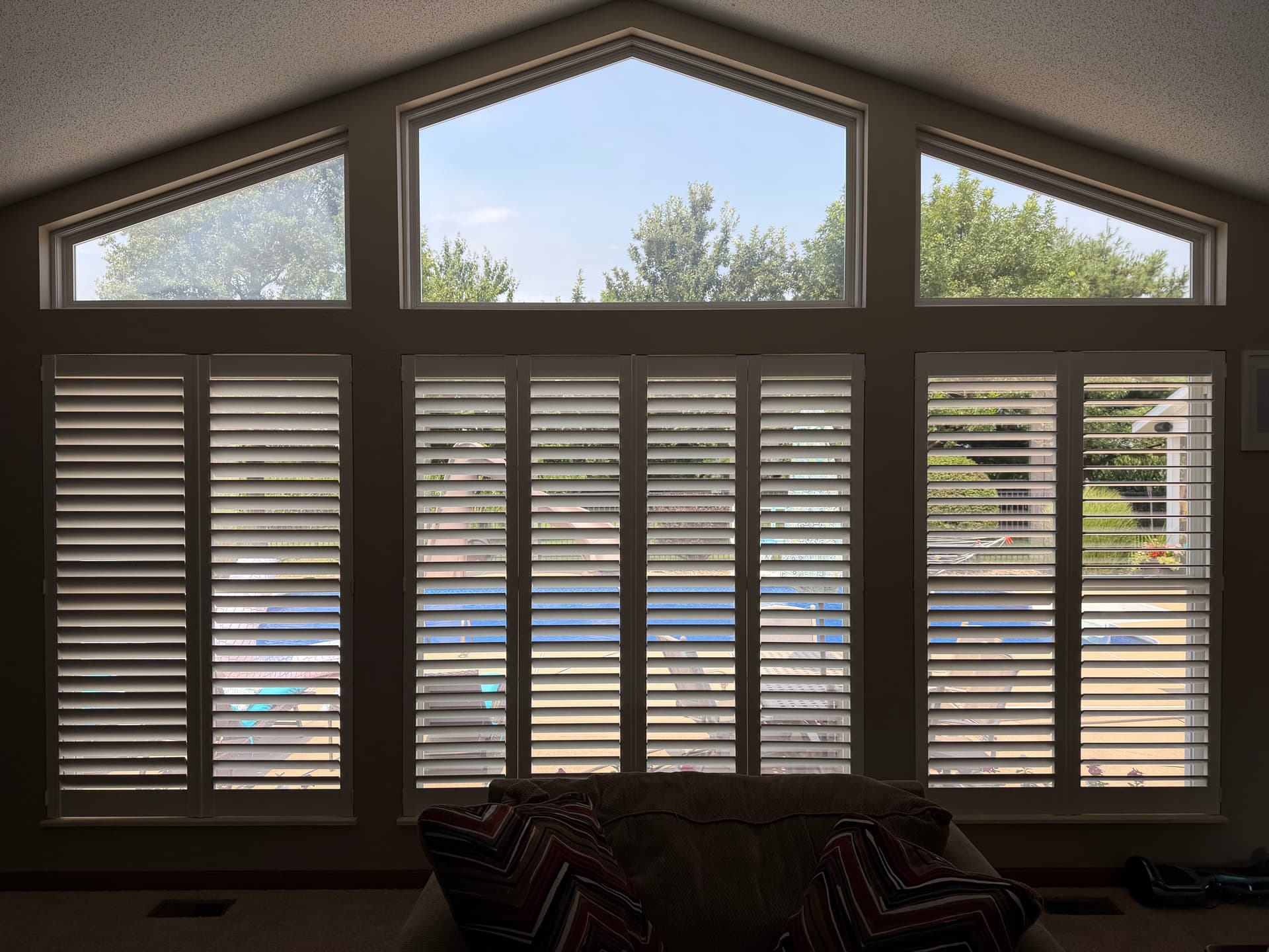 Plantation Shutters on a Vaulted Window Wall in New Baden Illinois image