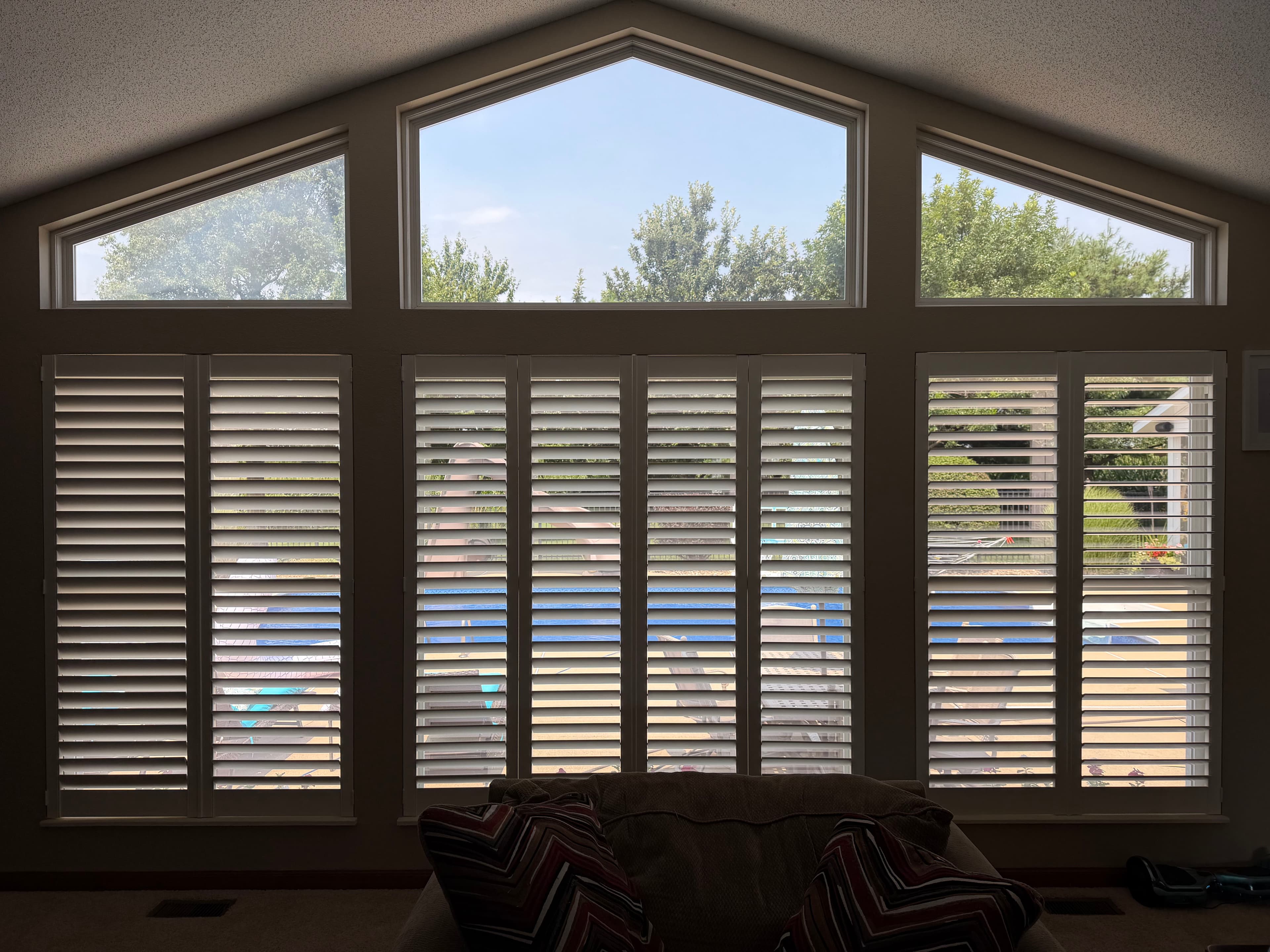 Project Plantation Shutters on a Vaulted Window Wall in New Baden Illinois image